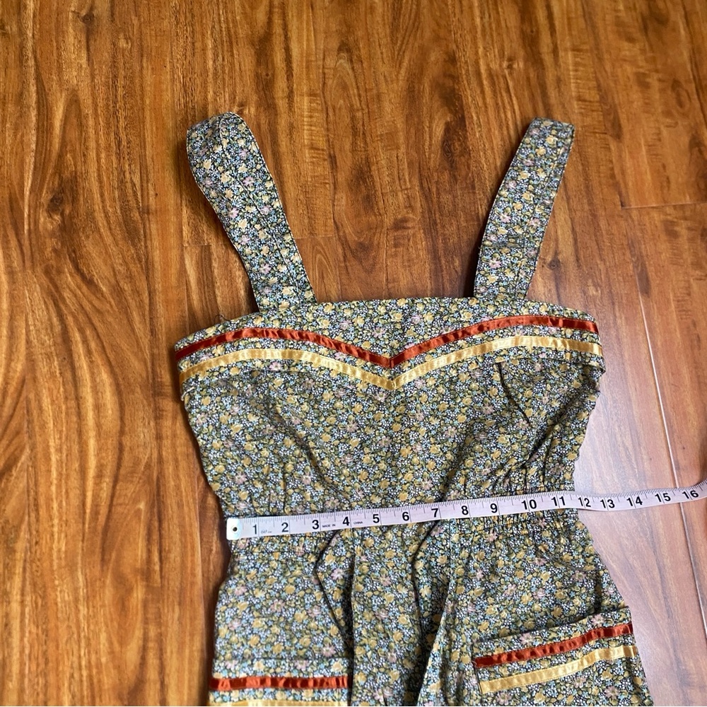 Vintage Young Eduardian by Arpeja Green Floral Wide Leg Pant Jumpsuit XS Boho - Picture 13 of 15